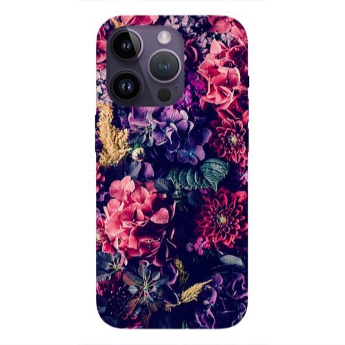 Apple iPhone 14 Pro  Purple and pink flowers Transparent Silicone TPU Θήκη