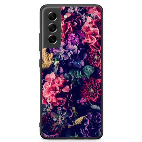 Samsung S21 FE Purple and pink flowers Black Glossy Θήκη