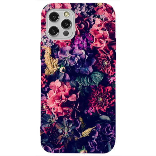 Apple iPhone 12 Pro Purple and pink flowers Transparent Silicone TPU Θήκη