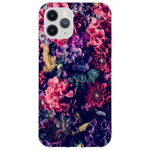 Apple iPhone 12 Pro Max Purple and pink flowers Transparent Silicone TPU Θήκη