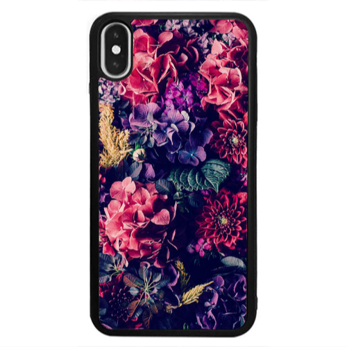 Apple iPhone Xs Max Purple and pink flowers Black Glossy Θήκη