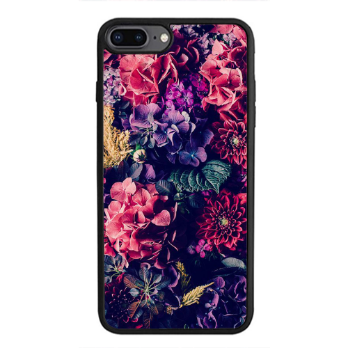 Apple iPhone 7 Plus Purple and pink flowers Black Glossy Θήκη