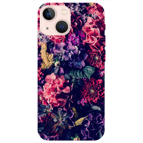 Apple iPhone 13 Mini Purple and pink flowers Transparent Silicone TPU Θήκη