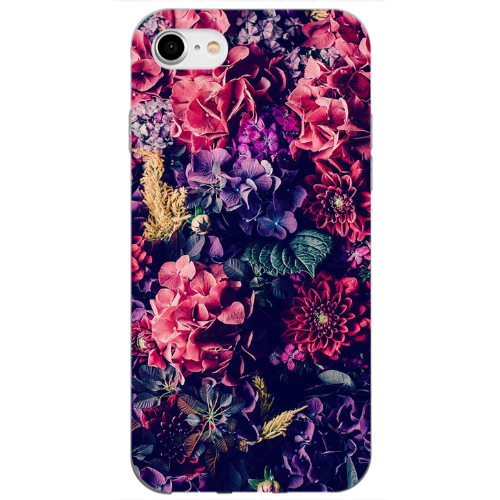 Apple iPhone SE 2020 Purple and pink flowers Transparent Silicone TPU Θήκη