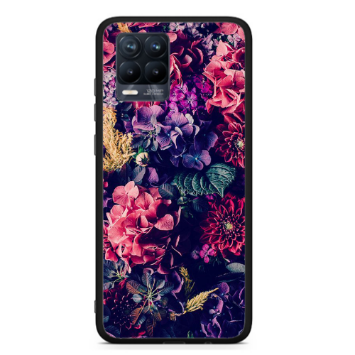 Realme 8  Purple and pink flowers Black Glossy Θήκη