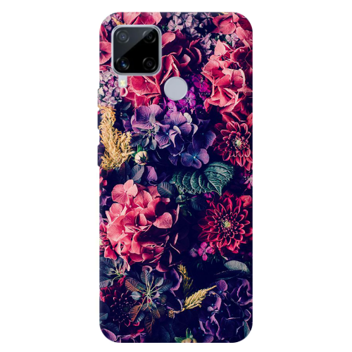 Realme C25 Purple and pink flowers Transparent Silicone TPU Θήκη
