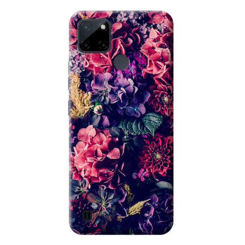 Realme C25Y Purple and pink flowers Transparent Silicone TPU Θήκη