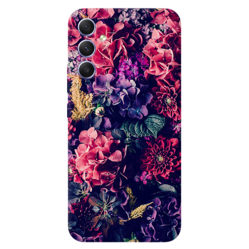 Samsung A34 Purple and pink flowers Transparent Silicone TPU Θήκη