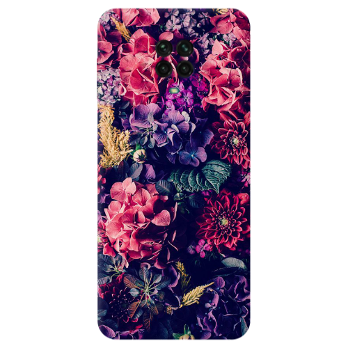 Xiaomi Redmi Note 9S Purple and pink flowers Transparent Silicone TPU Θήκη