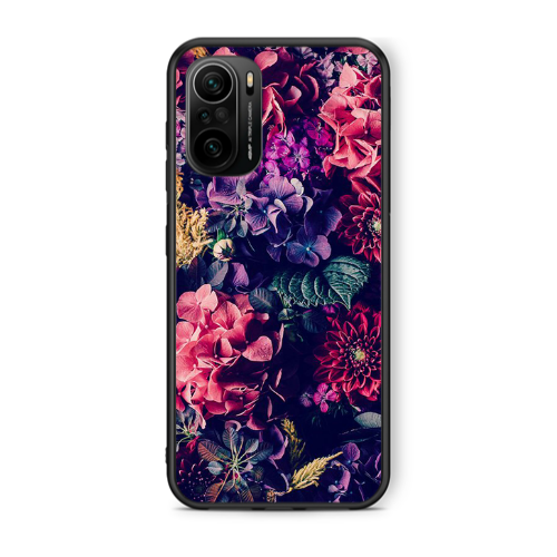Xiaomi Poco F3 Purple and pink flowers Black Glossy Θήκη
