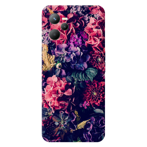 Realme C35 Purple and pink flowers Transparent Silicone TPU Θήκη