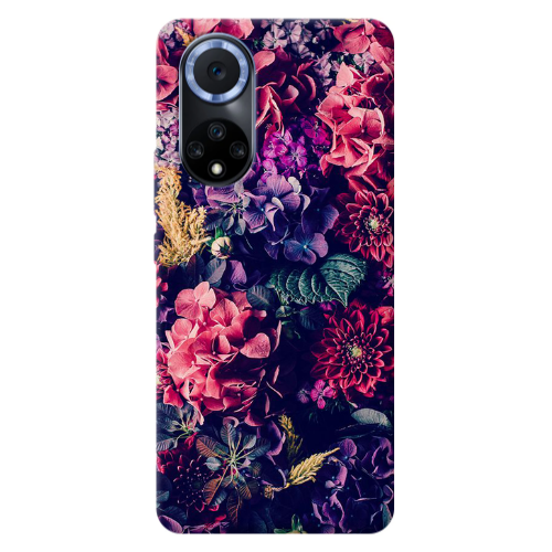 Huawei Nova 9 Purple and pink flowers Transparent Silicone TPU Θήκη