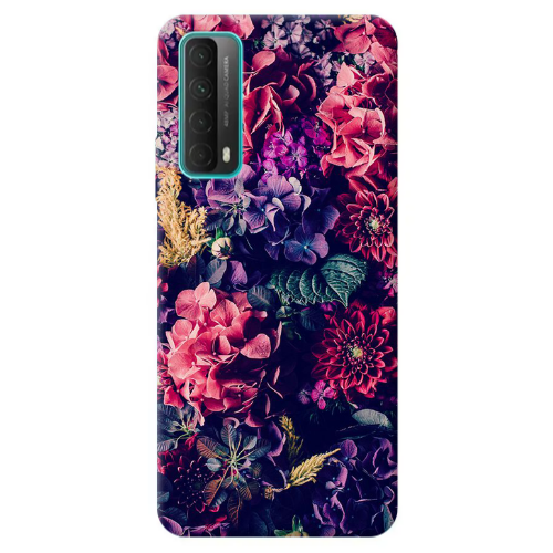Huawei P Smart 2021 Purple and pink flowers Transparent Silicone TPU Θήκη