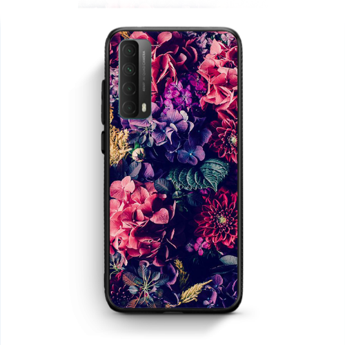 Huawei P Smart 2021 Purple and pink flowers Black Glossy Θήκη