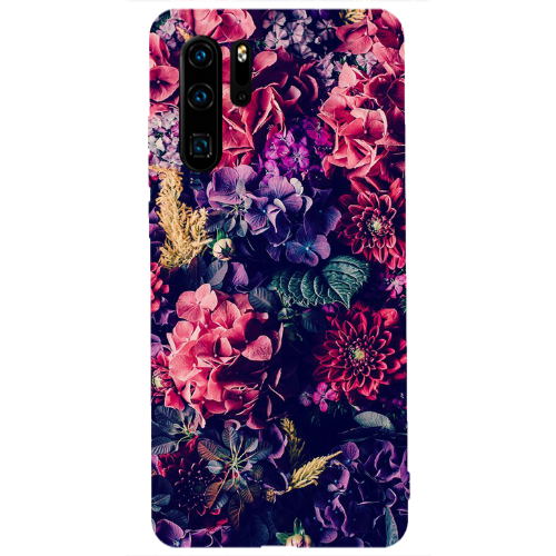 Huawei P30 Pro Purple and pink flowers Transparent Silicone TPU Θήκη