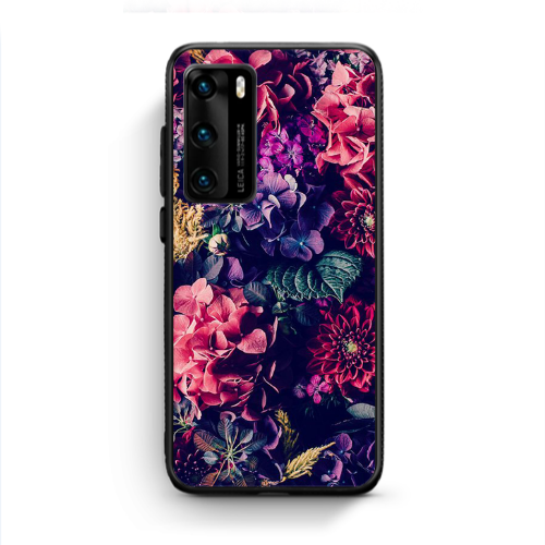 Huawei P40 Purple and pink flowers Black Glossy Θήκη
