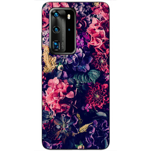 Huawei P40 Pro Purple and pink flowers Transparent Silicone TPU Θήκη