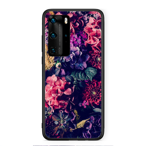 Huawei P40 Pro Purple and pink flowers Black Glossy Θήκη
