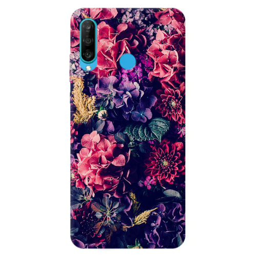 Huawei P30 Lite Purple and pink flowers Transparent Silicone TPU Θήκη