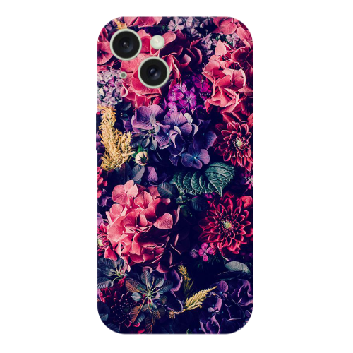 Apple iPhone 15 Purple and pink flowers Transparent Silicone TPU Θήκη