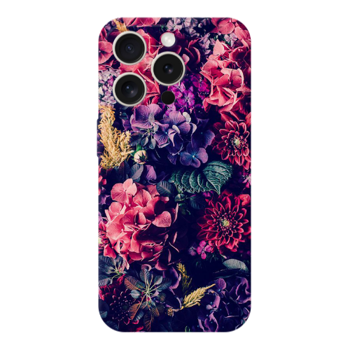 Apple iPhone 15 Pro Max Purple and pink flowers Transparent Silicone TPU Θήκη