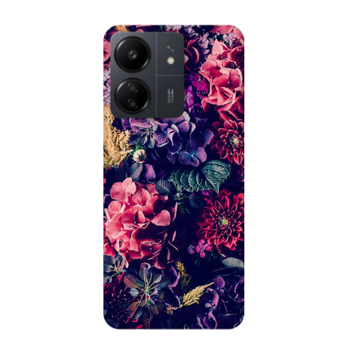 Xiaomi Redmi 13C Purple and pink flowers Transparent Silicone TPU Θήκη