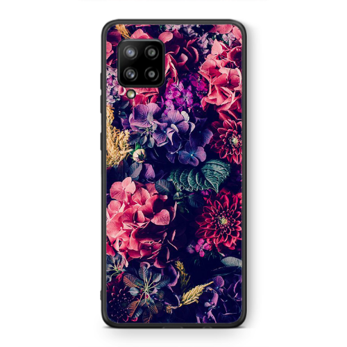 Samsung A42 5G Purple and pink flowers Black Glossy Θήκη