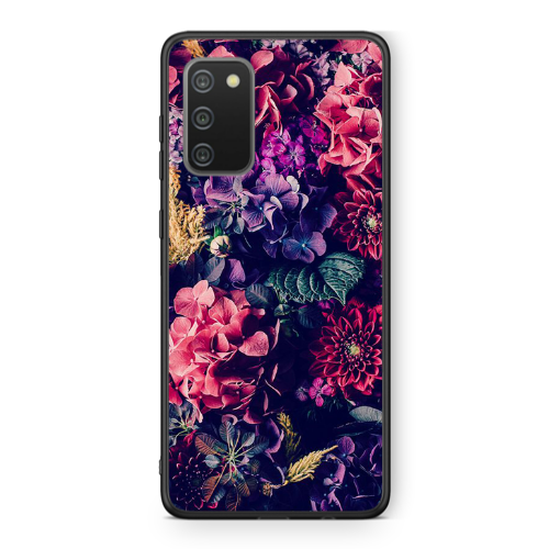 Samsung A02s Purple and pink flowers Black Glossy Θήκη