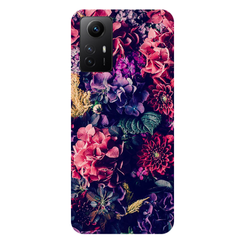 Xiaomi Redmi Note 12s Purple and pink flowers Transparent Silicone TPU Θήκη