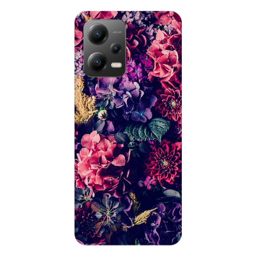 Xiaomi Poco X5 Purple and pink flowers Transparent Silicone TPU Θήκη