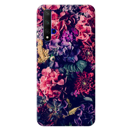 Huawei Nova 5 T Purple and pink flowers Transparent Silicone TPU Θήκη