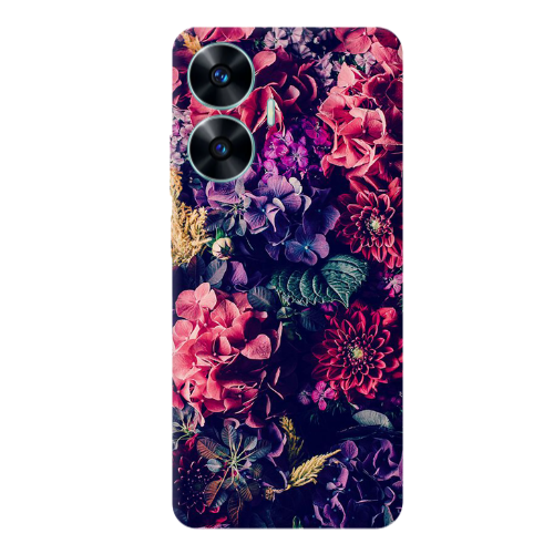Realme C55 Purple and pink flowers Transparent Silicone TPU Θήκη
