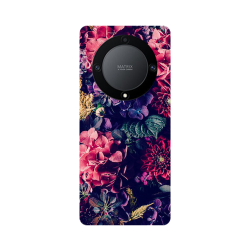 Honor Magic5 Lite 5G Purple and pink flowers Transparent Silicone TPU Θήκη