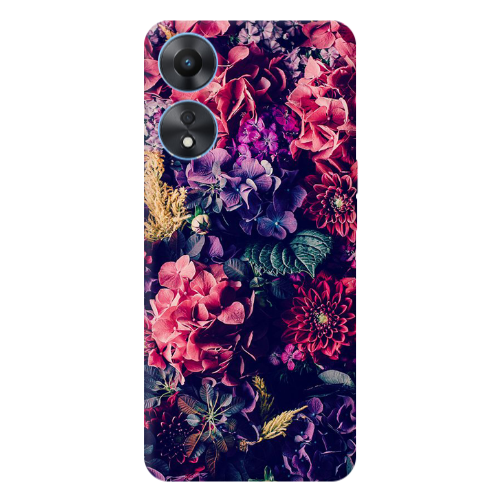 Oppo A 98 Purple and pink flowers Transparent Silicone TPU Θήκη