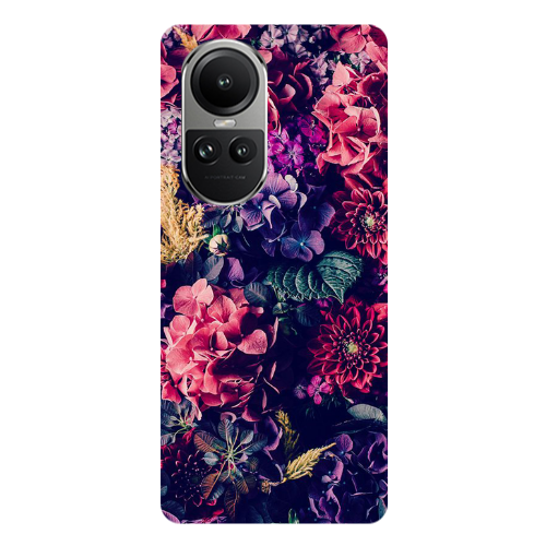 Oppo Reno10 5G Purple and pink flowers Transparent Silicone TPU Θήκη