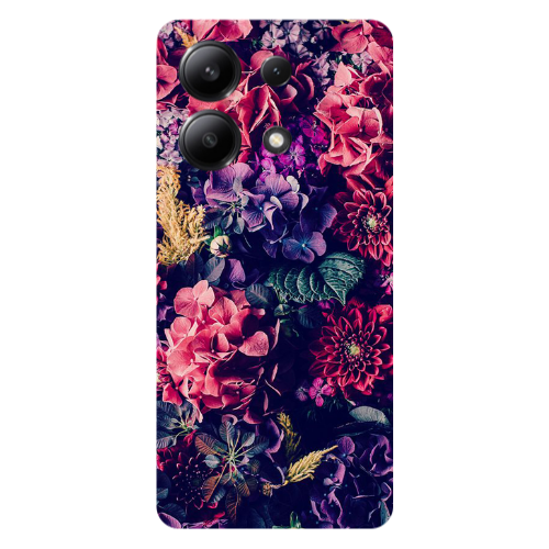 Xiaomi Redmi Note 13 4G Purple and pink flowers Transparent Silicone TPU Θήκη