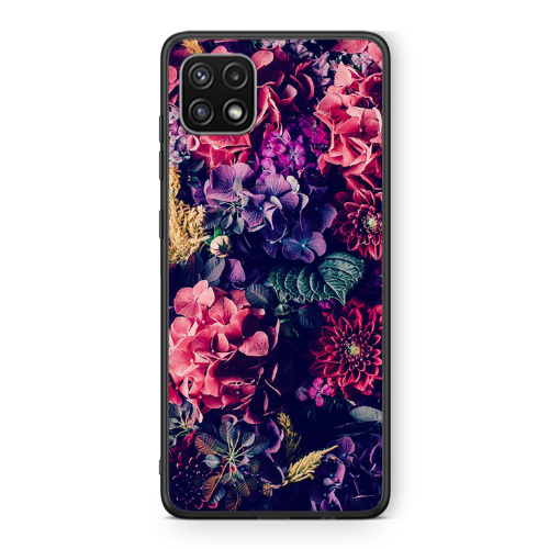 Samsung A22 5G Purple and pink flowers Black Glossy Θήκη