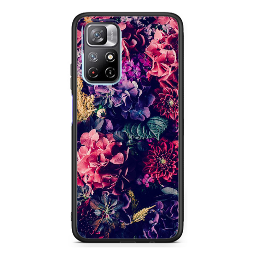 Xiaomi Poco M4 Pro 5G Purple and pink flowers Black Glossy Θήκη