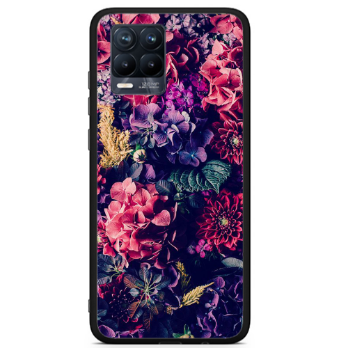 Realme 8 i Purple and pink flowers Black Glossy Θήκη