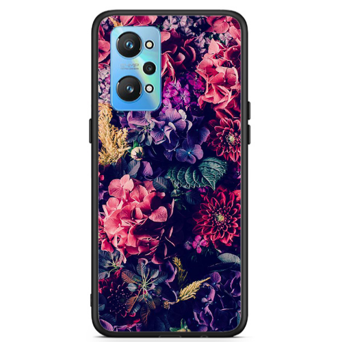 Realme Gt Neo 2 Purple and pink flowers Black Glossy Θήκη