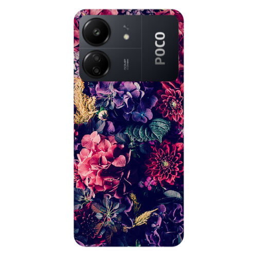 Xiaomi Poco C65 Purple and pink flowers Transparent Silicone TPU Θήκη