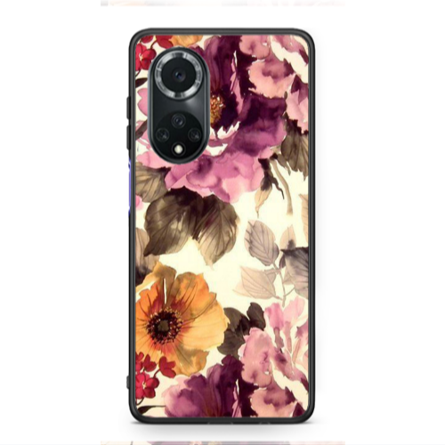 Huawei Nova 9 Daisies and roses Black Glossy Θήκη