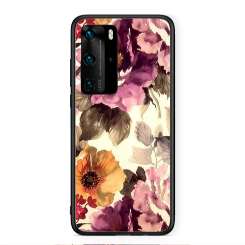 Huawei P40 Pro Daisies and roses Black Glossy Θήκη