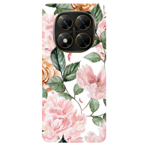 Xiaomi Poco X7 Pink rose and laves Transparent Silicone TPU Θήκη