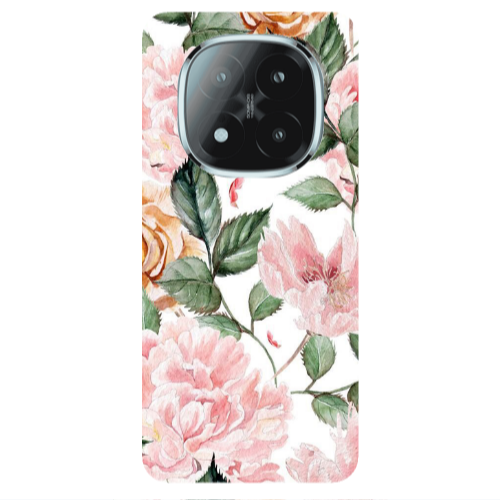 Xiaomi Redmi Note 14 Pro + 5g Pink rose and laves Transparent Silicone TPU Θήκη