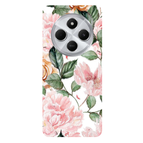 Xiaomi Redmi 14c Pink rose and laves Transparent Silicone TPU Θήκη