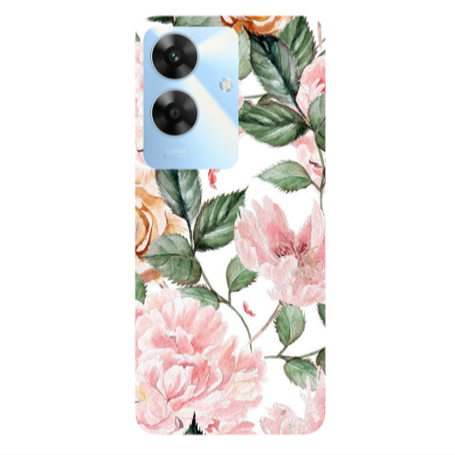 Realme Note 60 Pink rose and laves Transparent Silicone TPU Θήκη