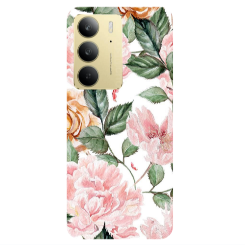 Realme C 75 Pink rose and laves Transparent Silicone TPU Θήκη
