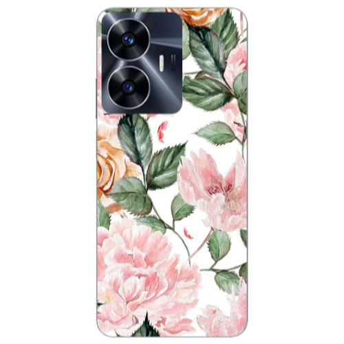 Realme Note 50 Pink rose and laves Transparent Silicone TPU Θήκη
