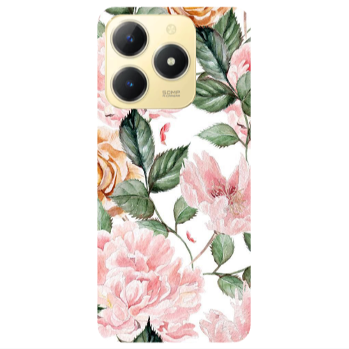 Realme C61 Pink rose and laves Transparent Silicone TPU Θήκη